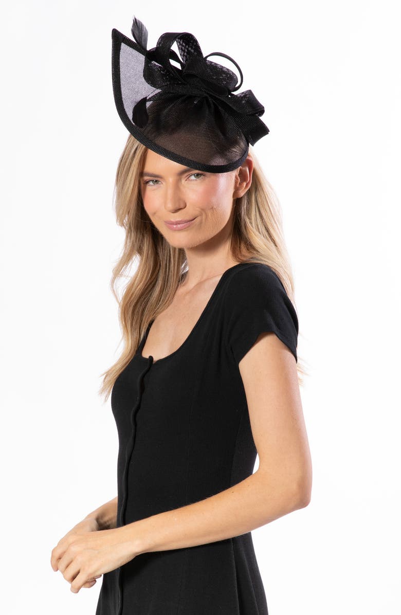 San Diego Hat Mesh Fascinator with Feathers, Alternate, color, Black