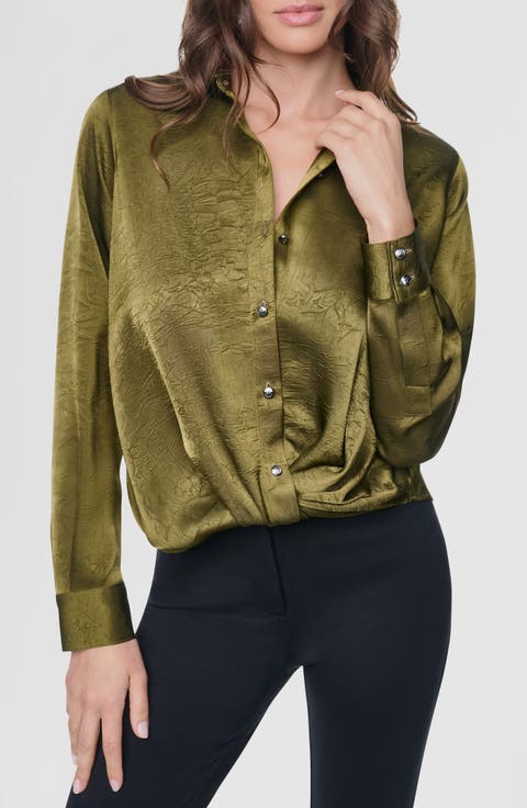 Twist Front Crinkle Satin Shirt