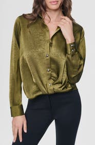 DKNY Twist Front Crinkle Satin Shirt