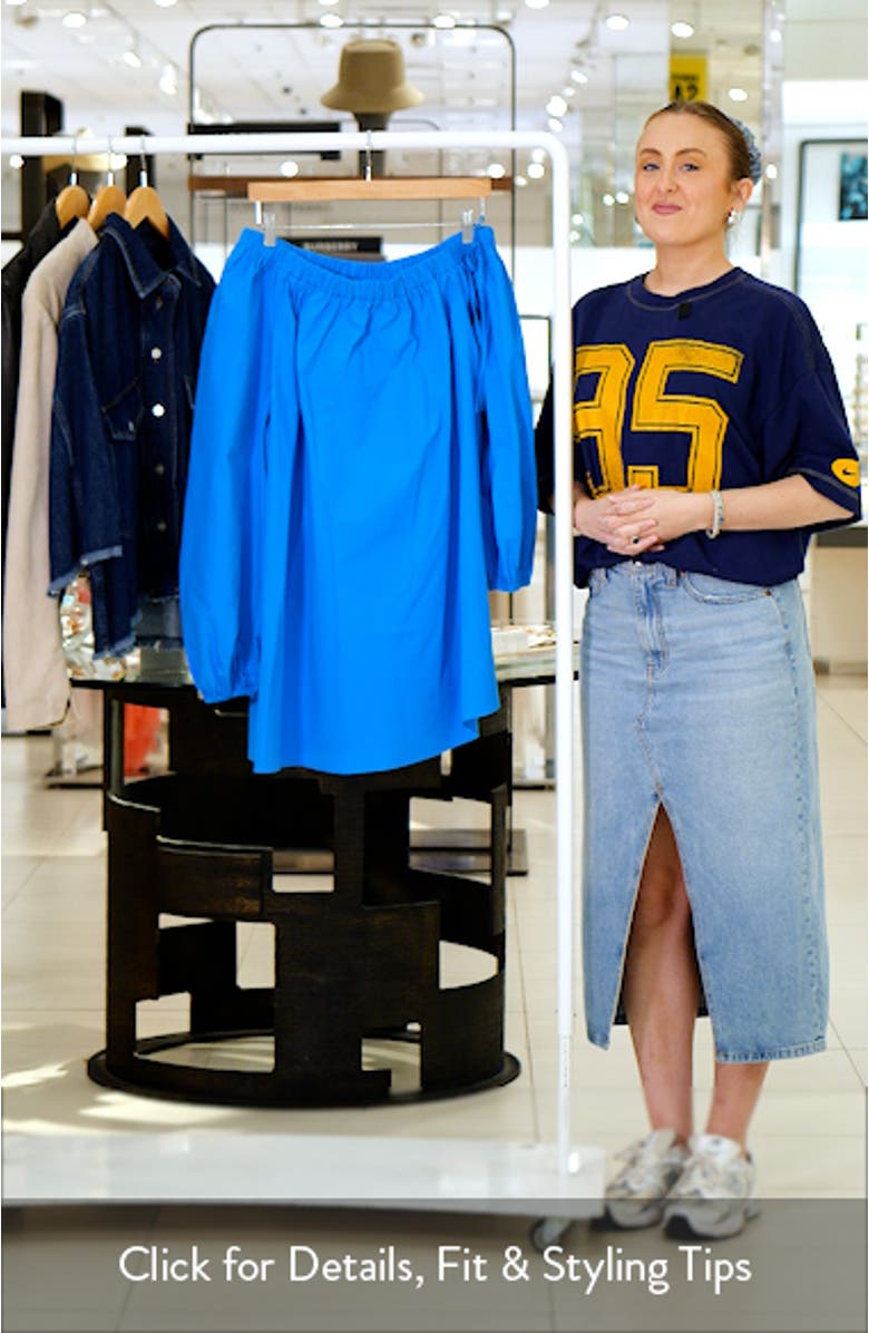 One-Shoulder Long Sleeve Trapeze Cotton Poplin Minidress, sales video thumbnail