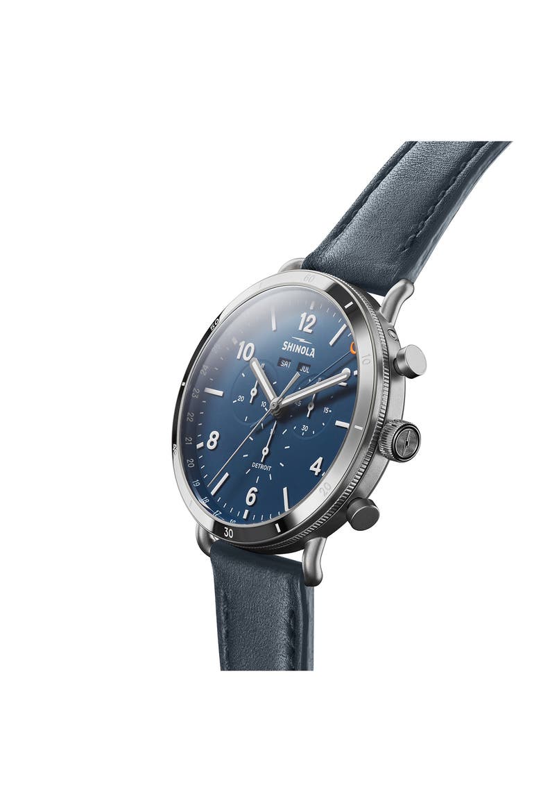 Canfield Sport Leather Strap Watch, 45mm, Alternate, color, NAVY LEATHER STRAP
