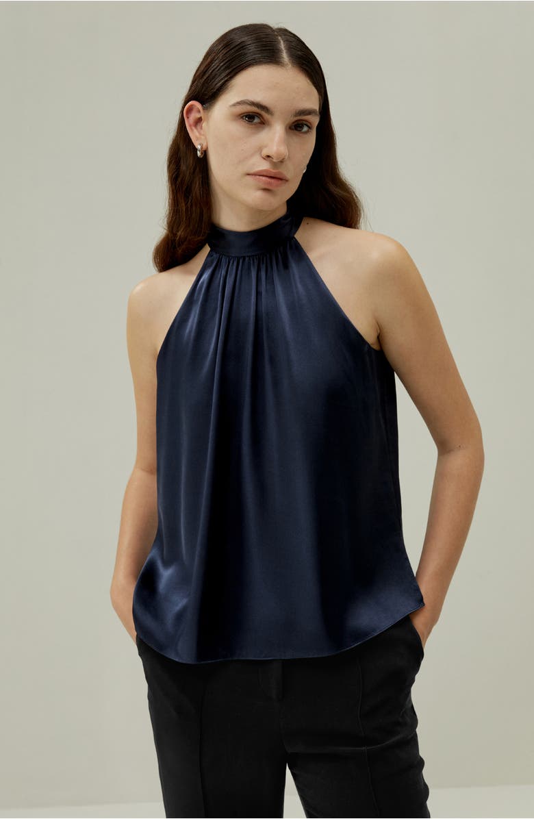 Lilysilk Minimalistic Allure Silk Halter Top, Alternate, color, Navy Blue