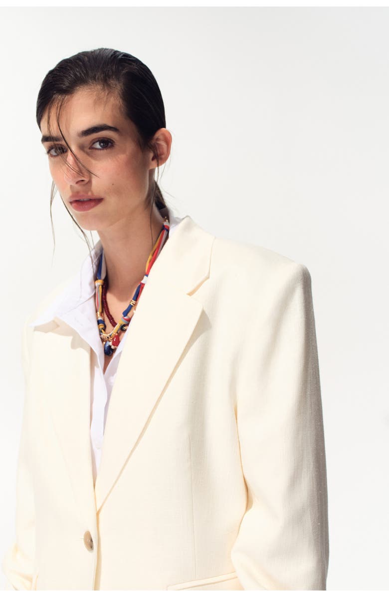 H&M Single-breasted Linen-blend Blazer, Alternate, color, Cream