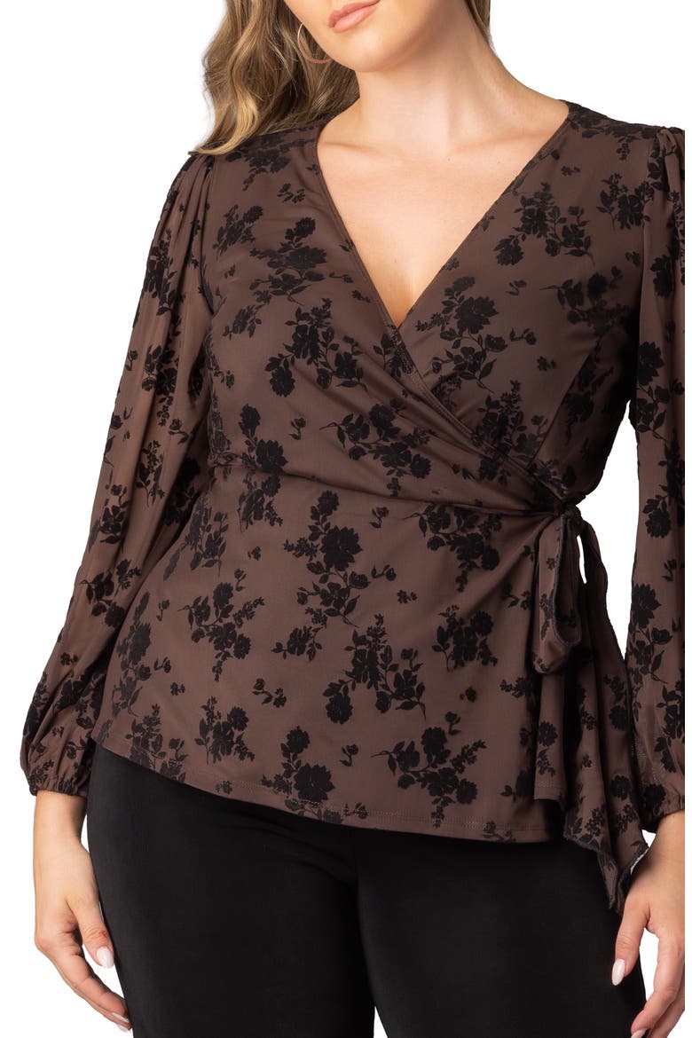 Alissa Print Wrap Top, Alternate, color, SABLE FLOCKED FLORALS
