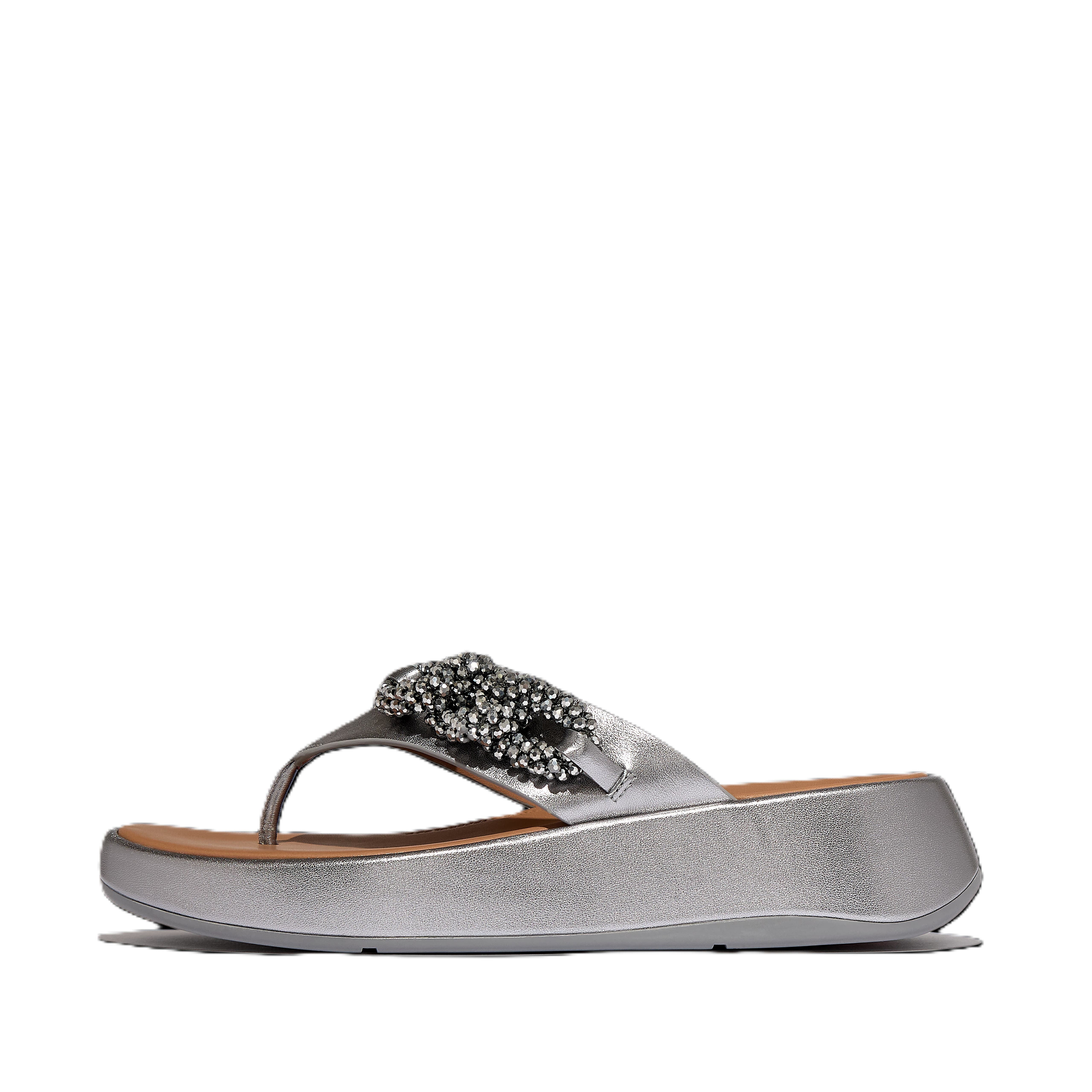 F Mode Beaded Chain Toe Post Sandals, Alternate, color, Silvereen