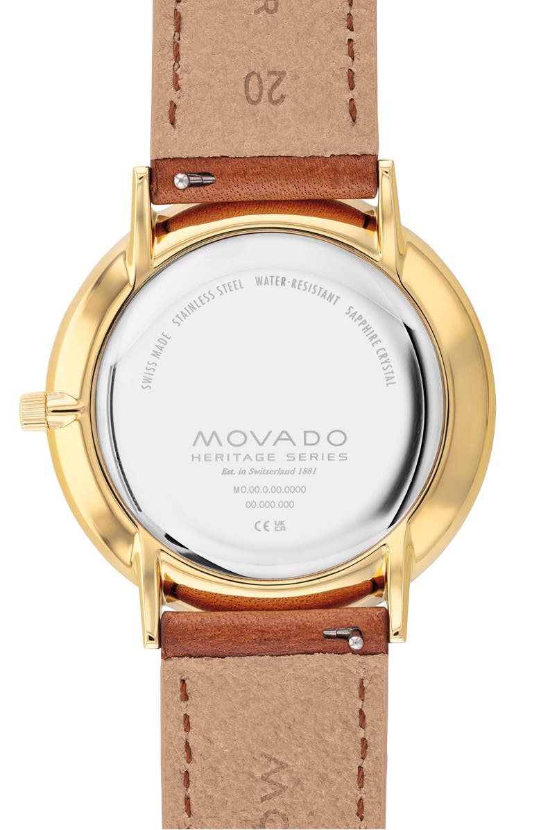 Movado Heritage Silhouette Leather Strap Watch, 40mm, Alternate, color, White