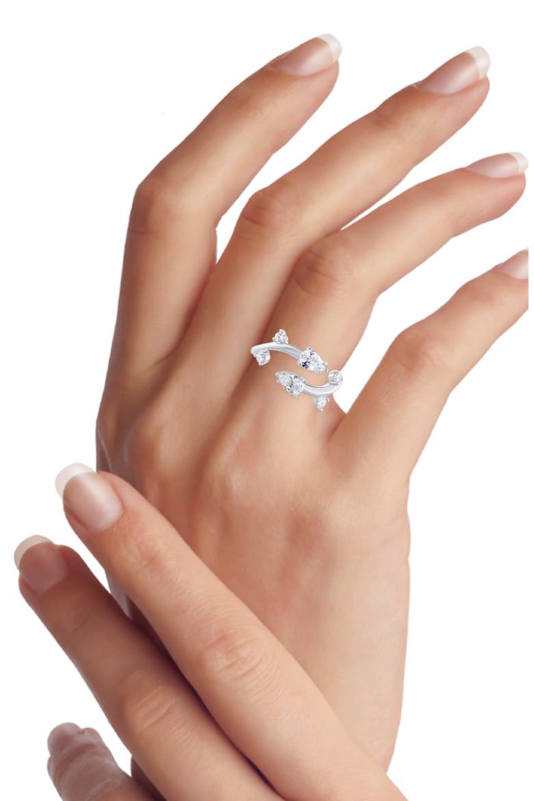 Pear Cubic Zirconia Vine Bypass Ring, Alternate, color, SILVER