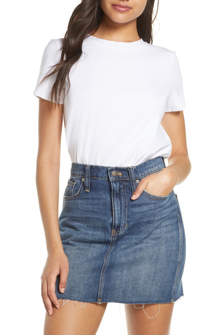 Essential Stretch Cotton Crew Bodysuit, Alternate, color, WHITE