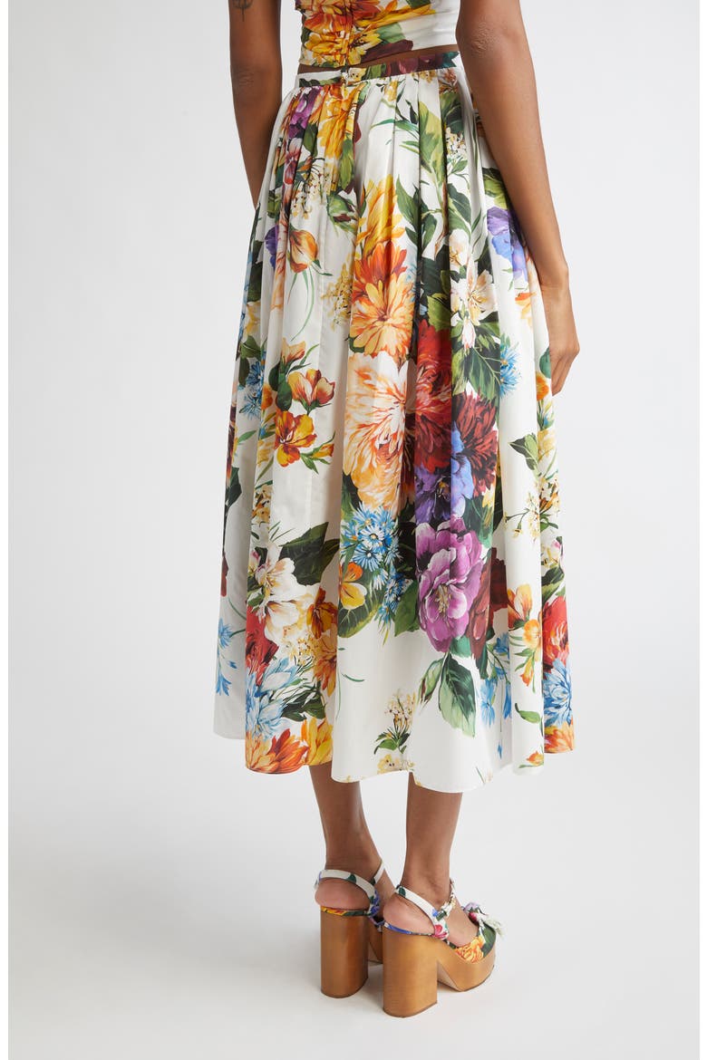 Floral Print Pleated Cotton Poplin A-Line Midi Skirt, Alternate, color, HA5PC B.FIORI CRET. F.BCO