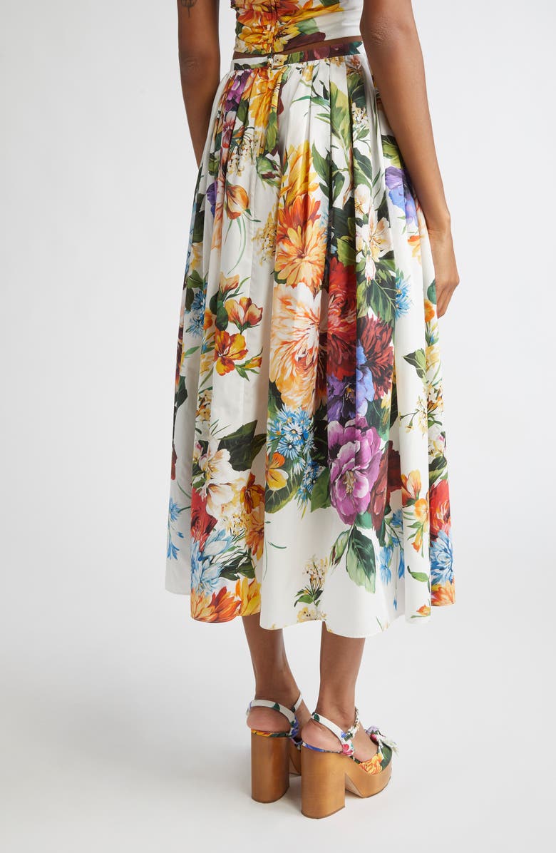 Dolce&Gabbana Floral Print Pleated Cotton Poplin A-Line Midi Skirt, Alternate, color, Ha5pc B.fiori Cret. F.bco