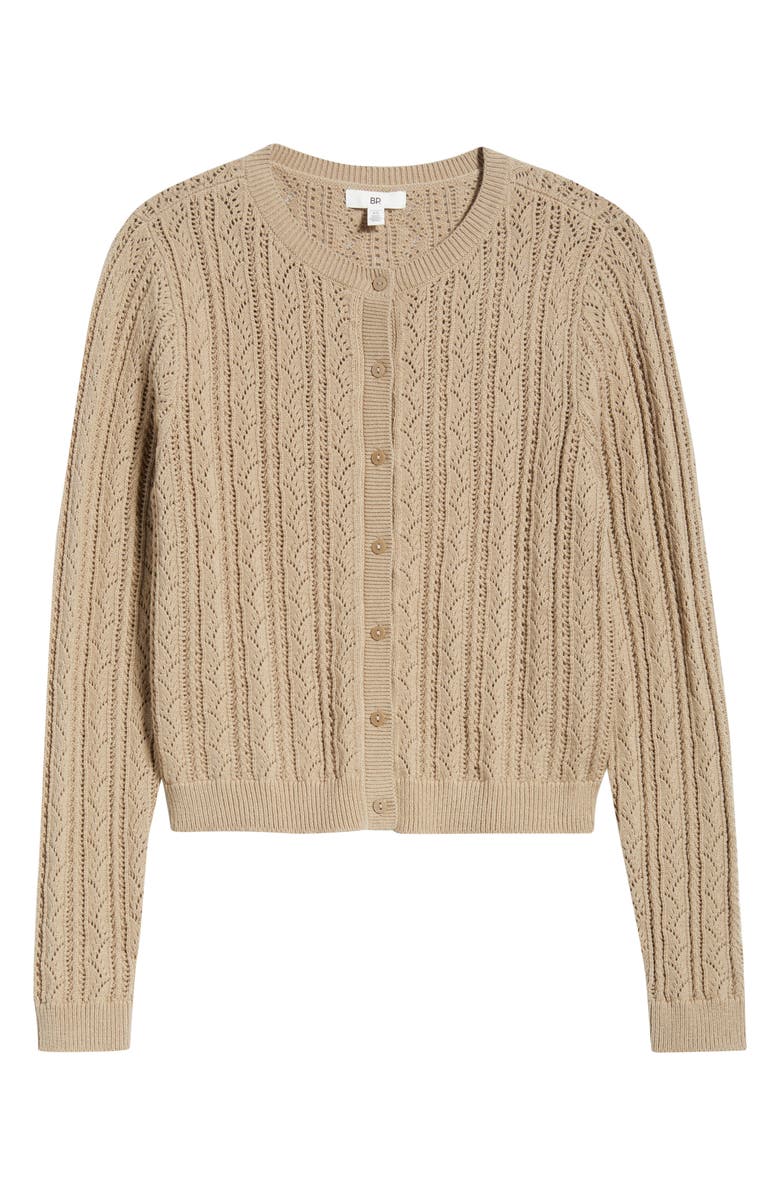 BP. Pointelle Knit Cardigan, Main, color, Tan Savannah