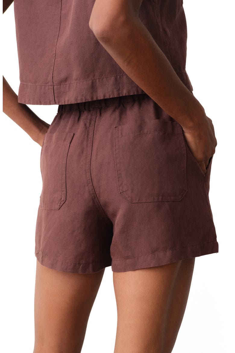 Linen Blend Drawstring Shorts, Alternate, color, CHOCOLATE