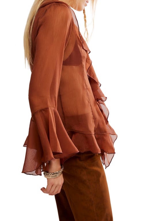 Free People Tulula Ruffle Chiffon Top In Brown