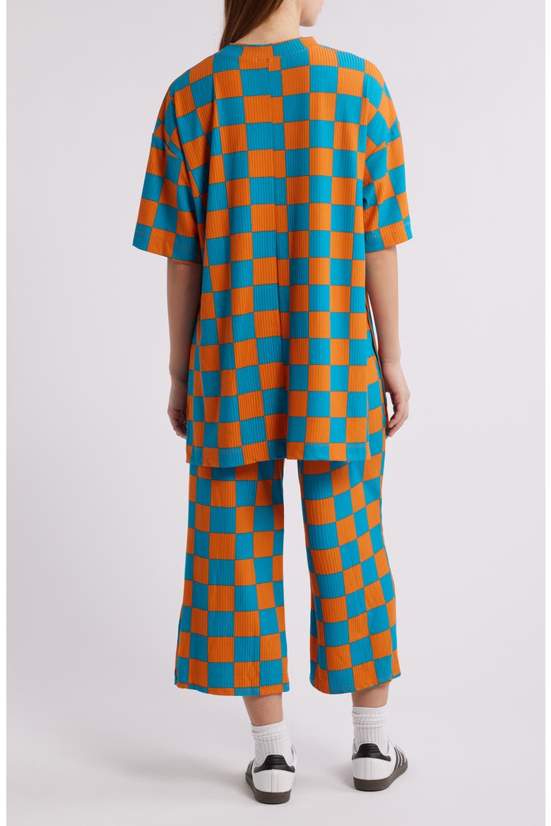 Lex Ribbed Oversize T-Shirt & High Waist Crop Pants Set, Alternate, color, BLUE ORANGE CHECK