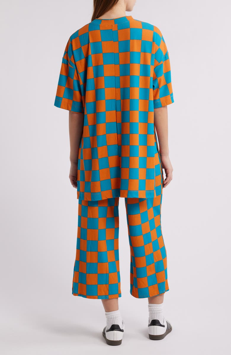 Dressed in Lala Lex Ribbed Oversize T-Shirt & High Waist Crop Pants Set, Alternate, color, Blue/ Orange
