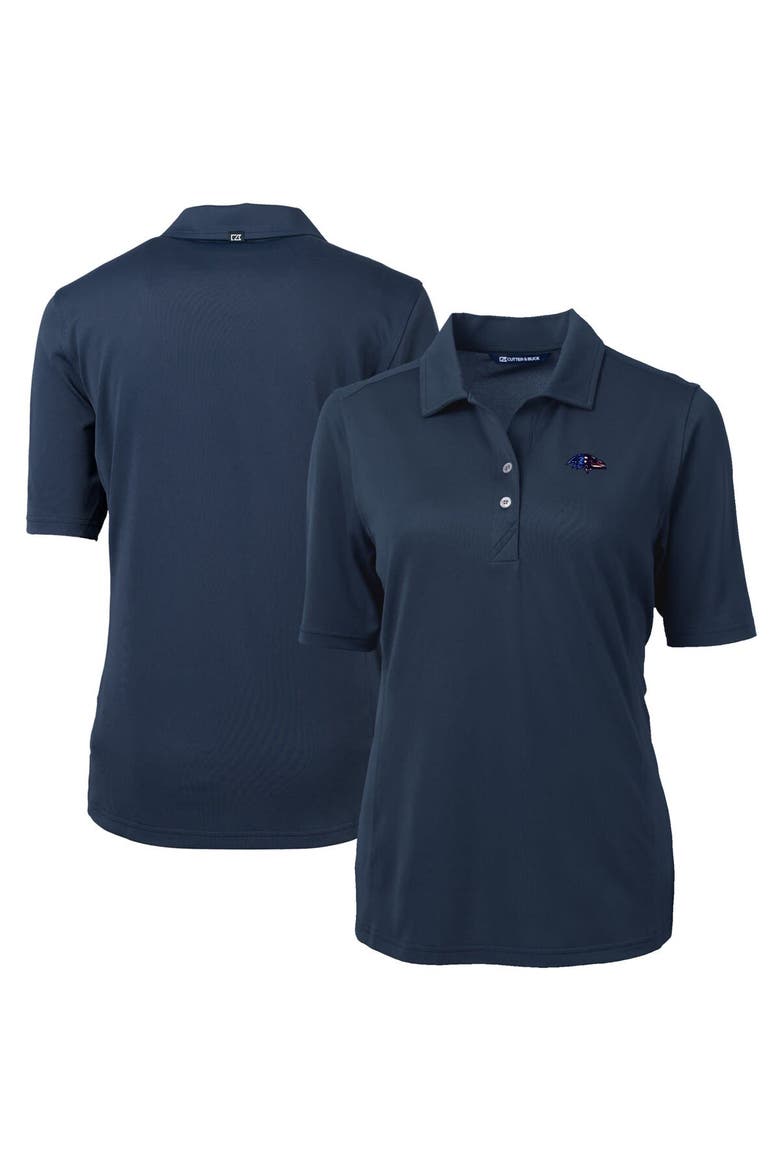 Women's Cutter & Buck Navy Baltimore Ravens Virtue Eco Pique Recycled Polo, Main, color, Navy