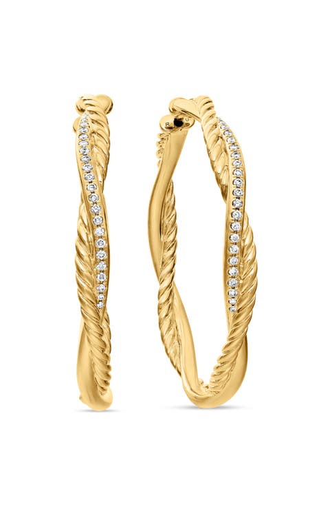 Petite Infinity Hoop Earrings in 18K Yellow Gold with Pavé Diamonds