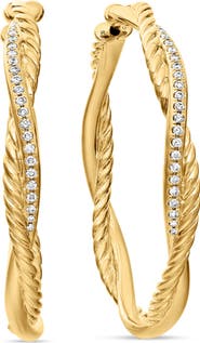 David Yurman Petite Infinity Hoop Earrings in 18K Yellow Gold with Pavé Diamonds