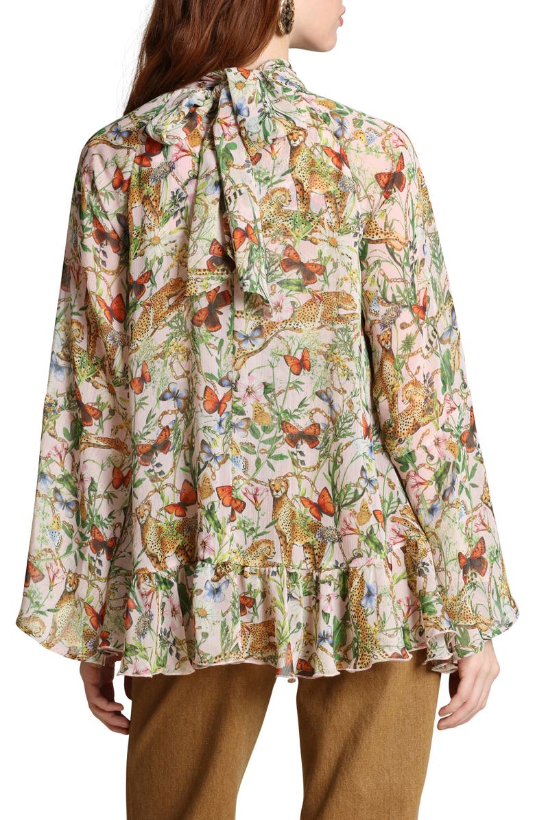 Avec Les Filles Mixed Print Tie Neck Long Sleeve Top, Alternate, color, Pink Cheetah Scarf