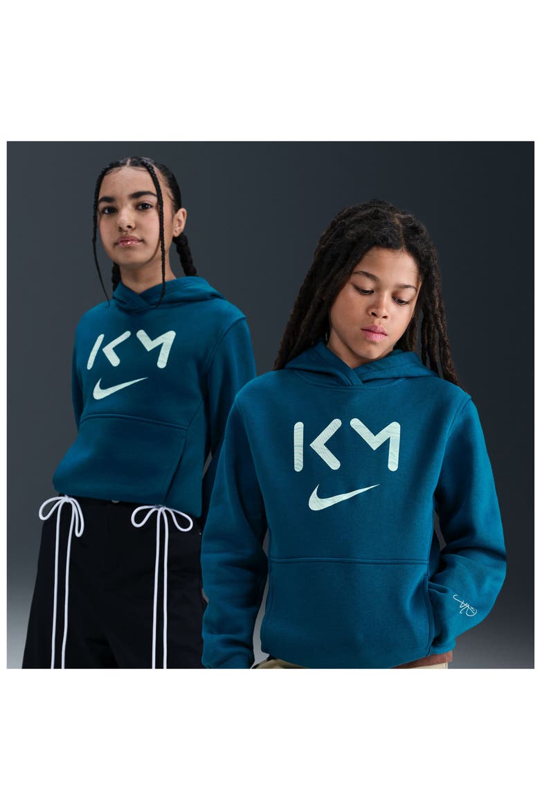 Kids' Kylian Mbappé Club Fleece Hoodie, Alternate, color, GREEN ABYSS/ IGLOO/ LIGHT DEW