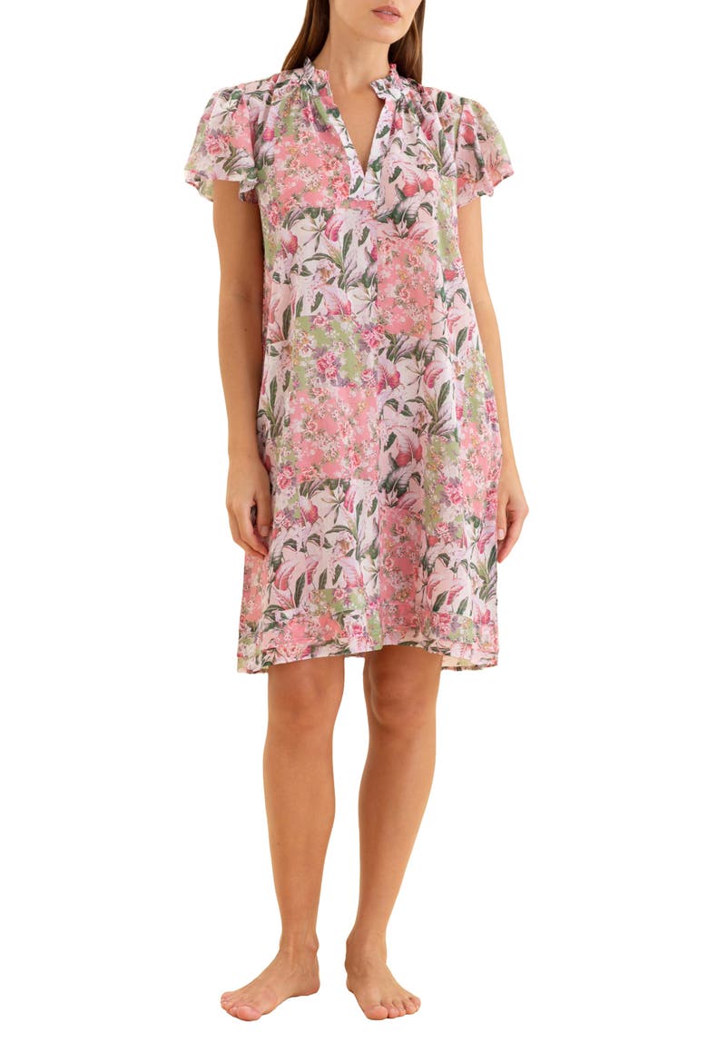 Palisades Flutter Sleeve Cotton Voile Nightgown, Main, color, STRAWBERRY ICE