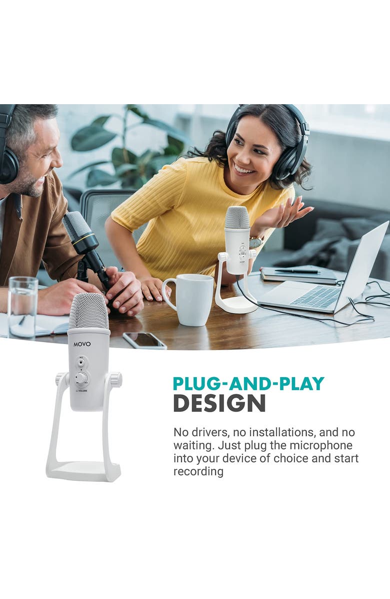 MOVO UM700W White Desktop USB Microphone for Computer, Alternate, color, Black