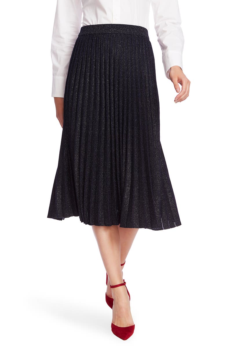Court & Rowe Pleated Metallic Knit Midi Skirt, Main, color, 