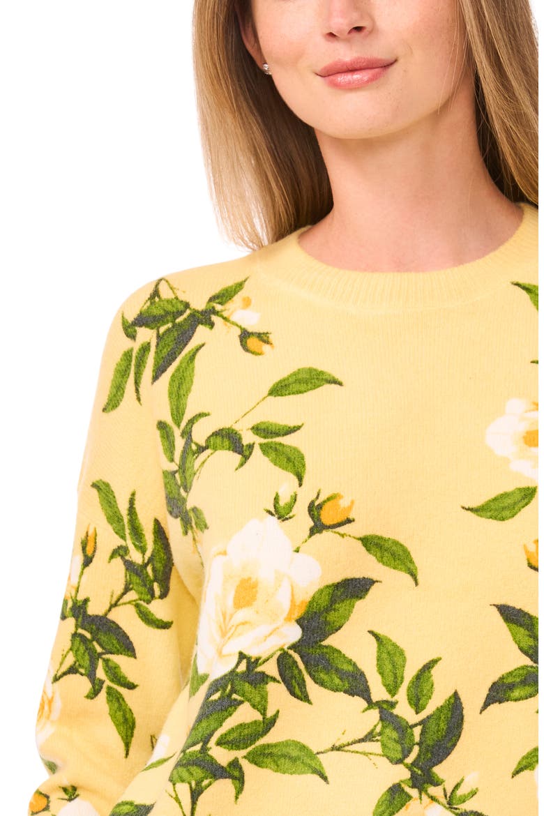 Floral Brushed Sweater, Alternate, color, MISTED YELLOW
