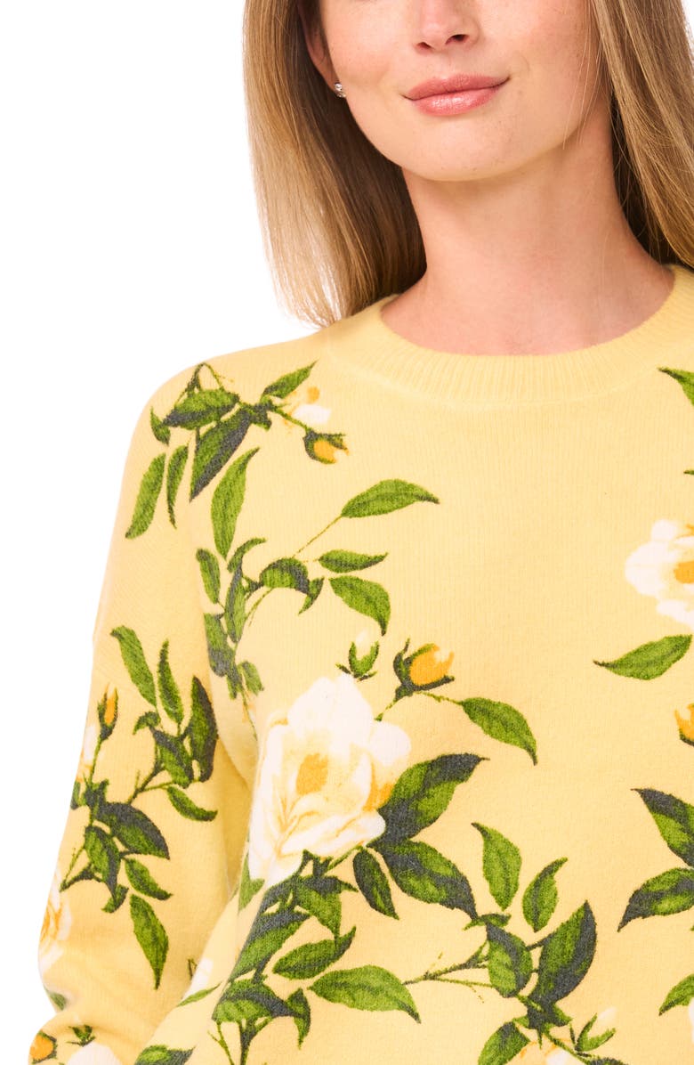 CeCe Floral Brushed Sweater, Alternate, color, Misted Yellow