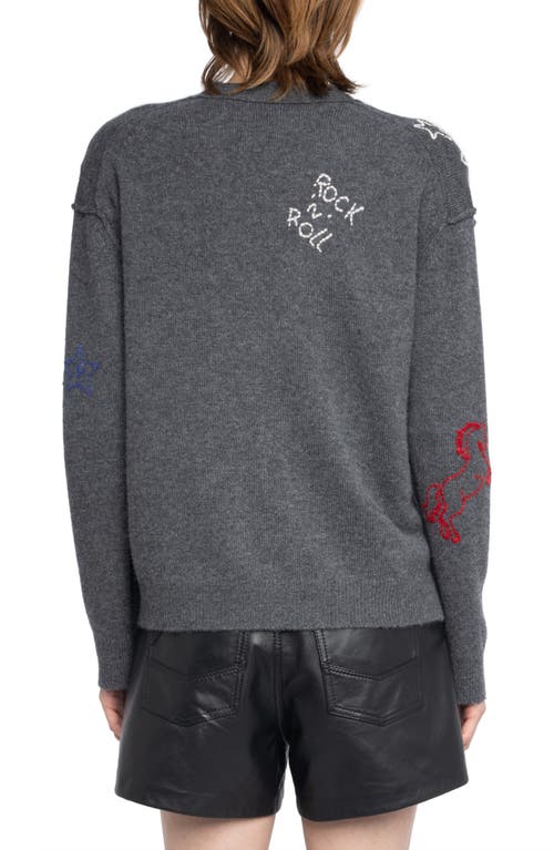 Zadig & Voltaire Mirkaz West Graph Embroidered Cashmere Cardigan In Gray