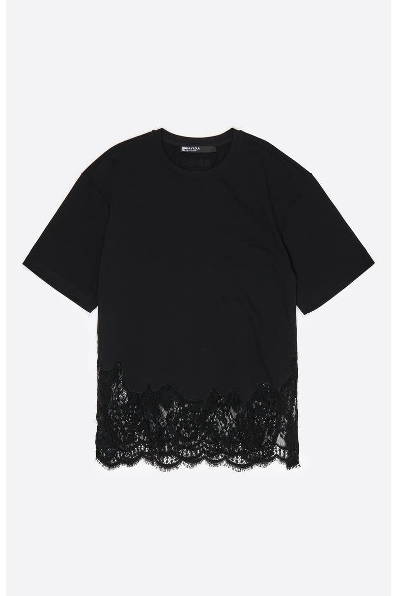 Oversize Lace T-Shirt, Main, color, BLACK