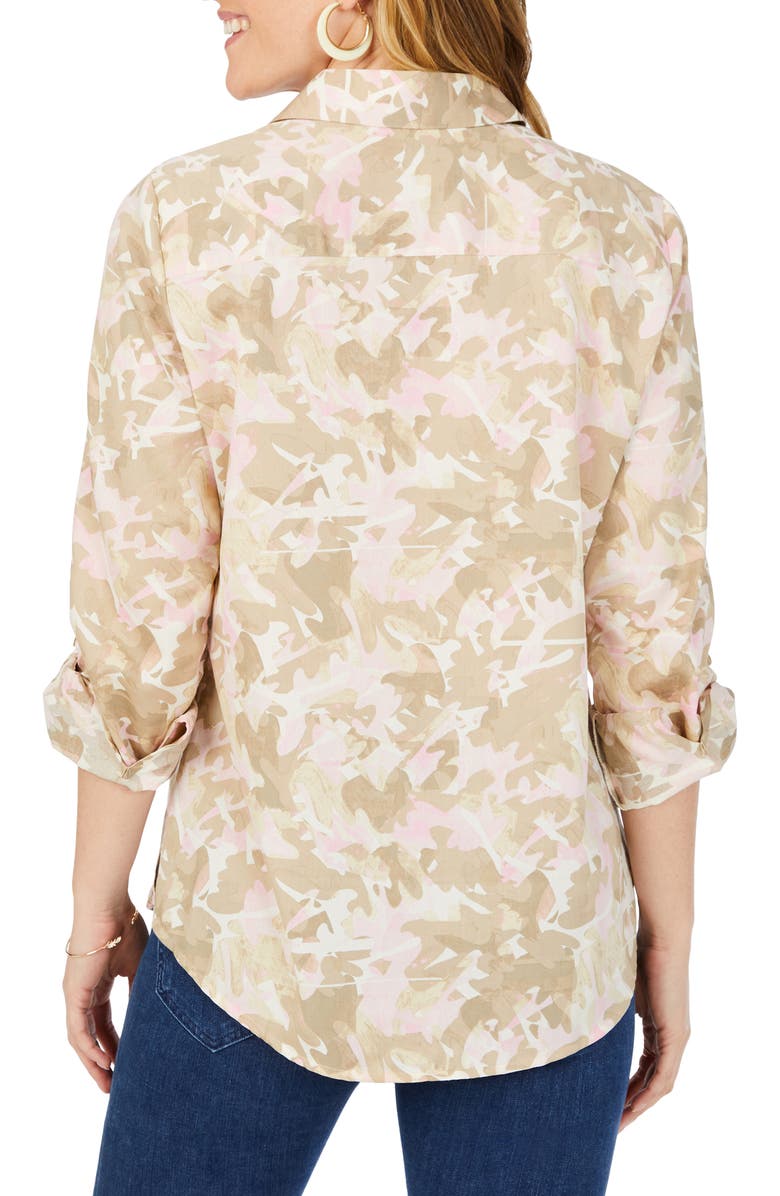 Foxcroft Zoey Abstract Print Roll Tab Non-Iron Cotton Button-Up Shirt, Alternate, color, Ivory Multi