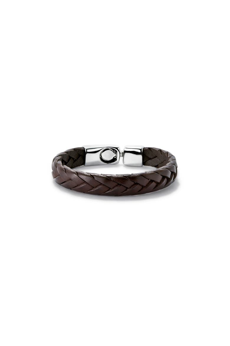 Braided Leather Clasp Bracelet, Main, color, Brown