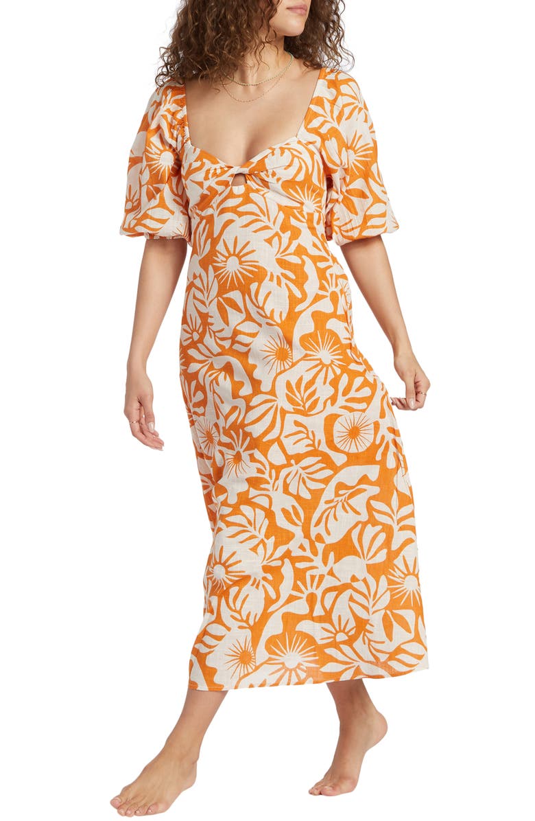 Billabong Paradise Cove 2 Cotton Midi Dress, Alternate, color, Dried Mango