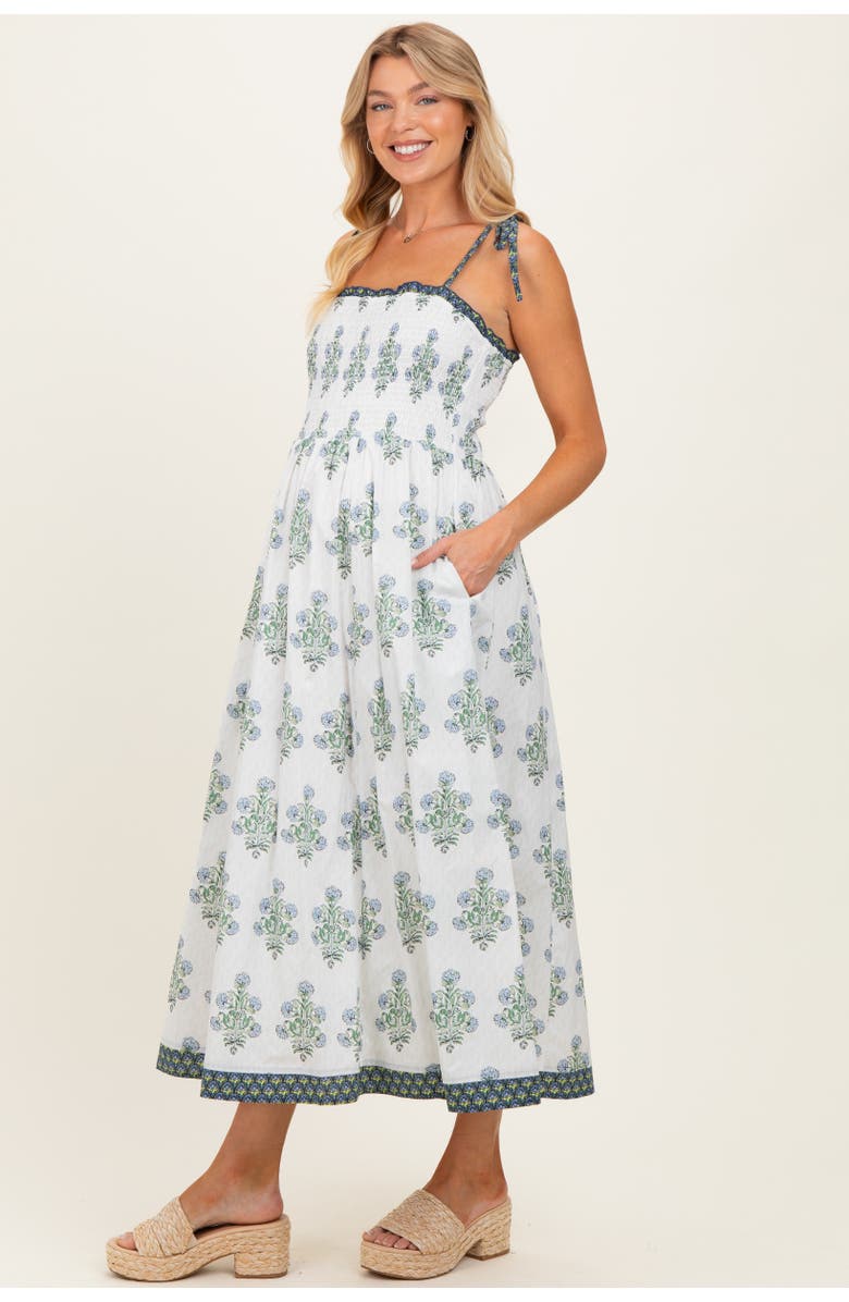 PinkBlush White Floral Smocked Shoulder Tie Maxi Dress, Main, color, White