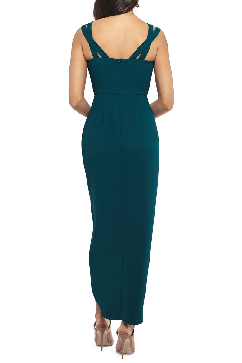 Xscape Side Ruched Double Strap Crepe Gown, Alternate, color, EMERALD