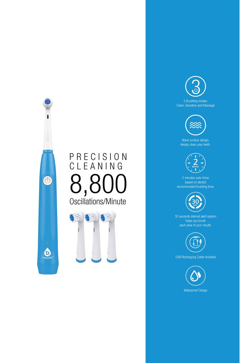 USB Rechargeable Rotary Toothbrush, Alternate, color, WHITE/BLUE