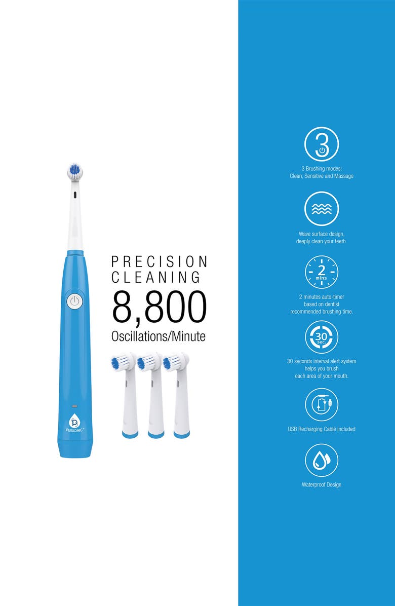 PURSONIC USB Rechargeable Rotary Toothbrush, Alternate, color, White/Blue