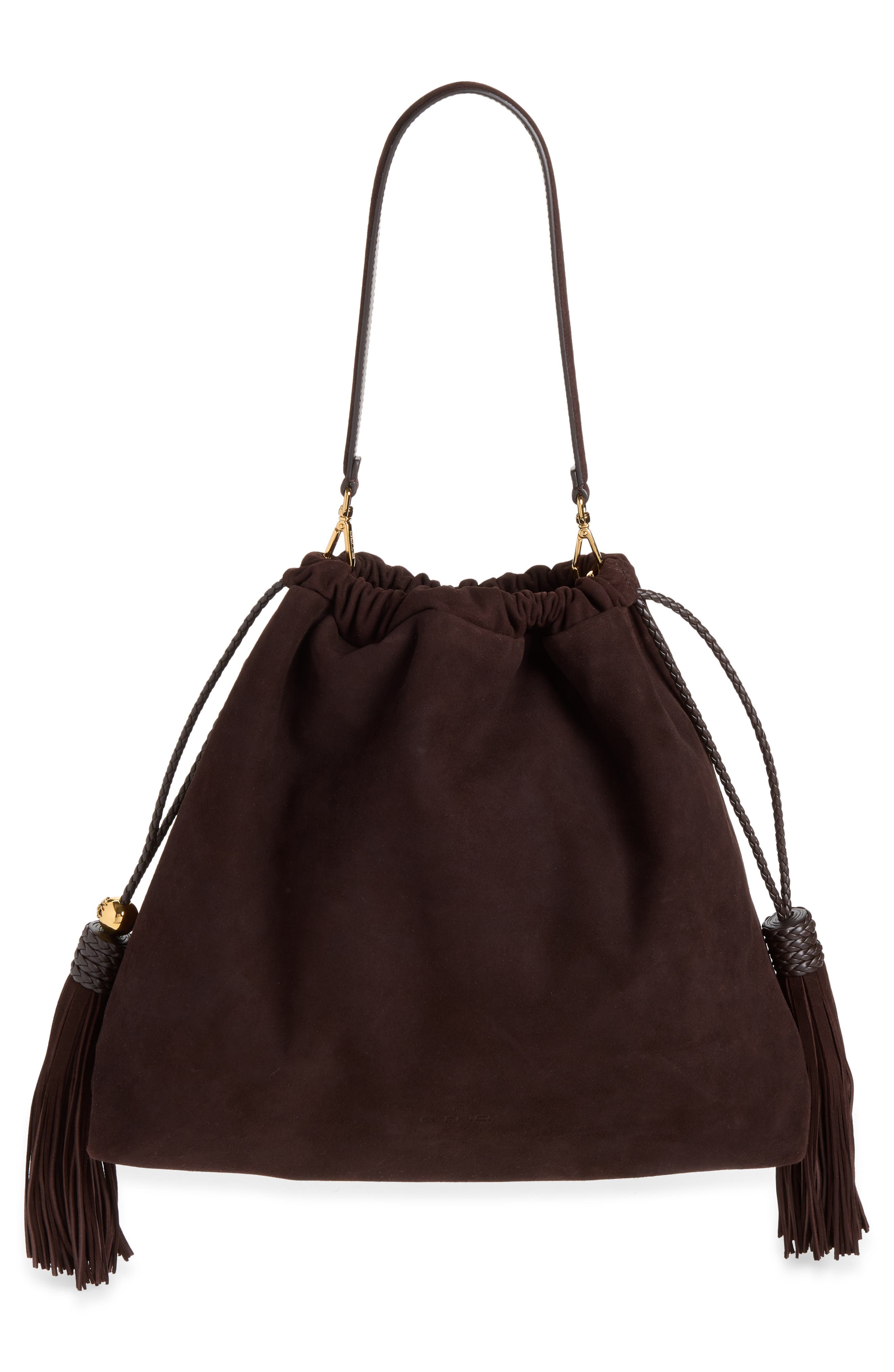 Large Kalispera Tassel Suede Shoulder Bag, Alternate, color, EBONY