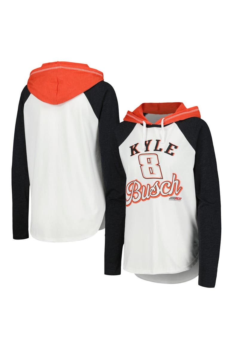 Women's G-III 4Her by Carl Banks White Kyle Busch MVP Raglan Hooded Long Sleeve T-Shirt, Main, color, White