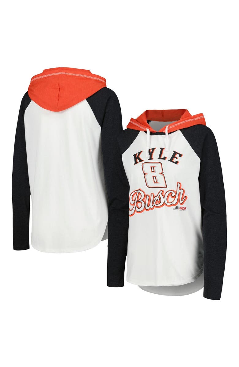 G-III 4HER BY CARL BANKS Women's G-III 4Her by Carl Banks White Kyle Busch MVP Raglan Hooded Long Sleeve T-Shirt, Main, color, White