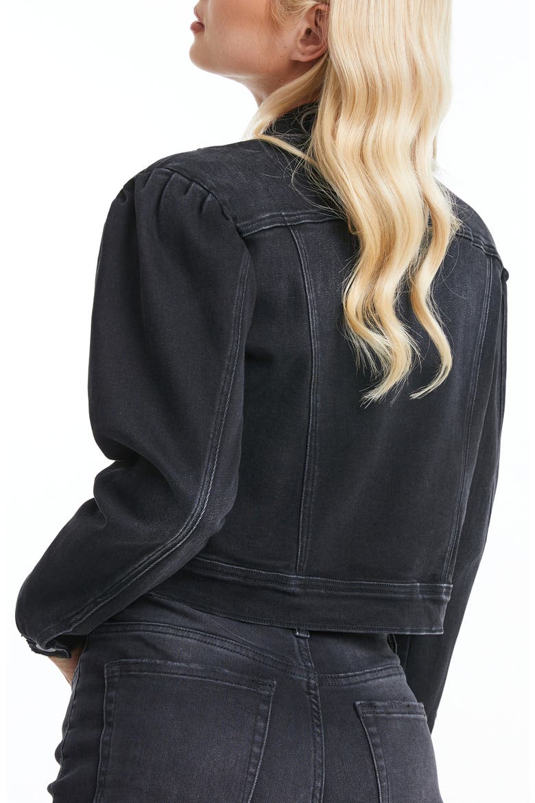 Puff Shoulder Crop Denim Jacket, Alternate, color, BLACK BAR