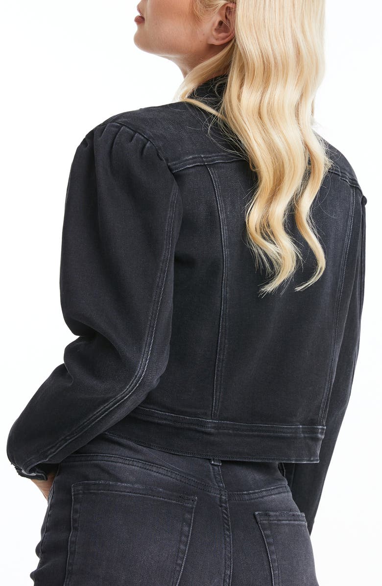 Bayeas Puff Shoulder Crop Denim Jacket, Alternate, color, Black Bar