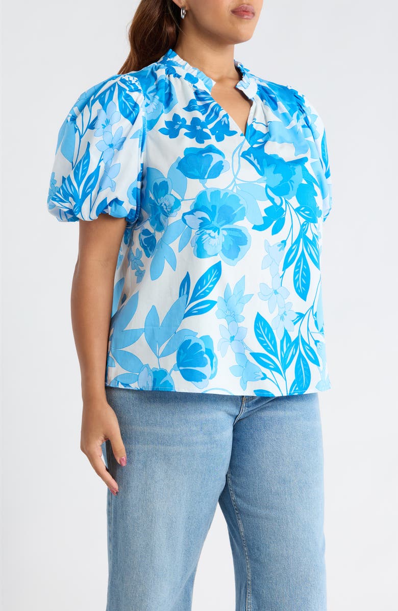 SUGARLIPS Darian Floral Ruffle Top, Alternate, color, White Blue Combo