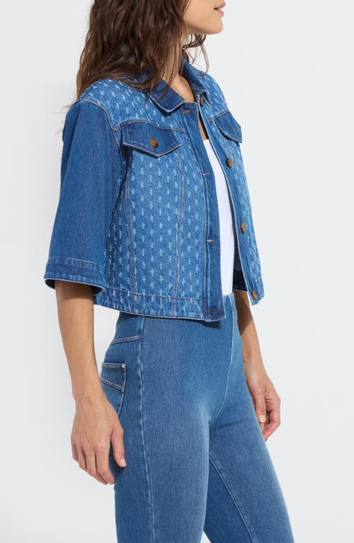 Lyssé Thea Cropped Crochet Denim Jacket In Mid Wash