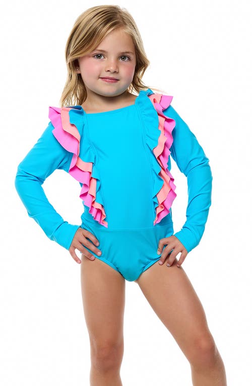 BEACH LINGO BEACH LINGO KIDS' RUFFLE LONG SLEEVE ONE-PIECE RASHGUARD SWIMSUIT