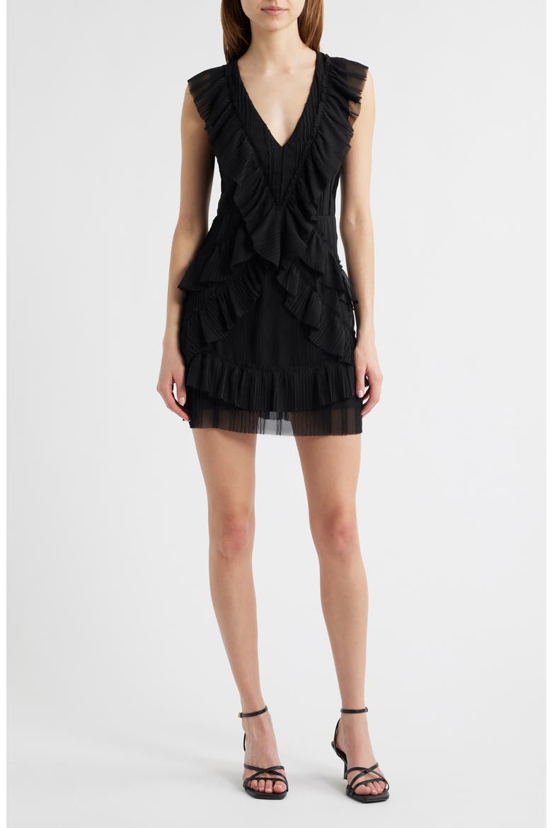 Nova Pleated Tiered Minidress, Main, color, BLACK