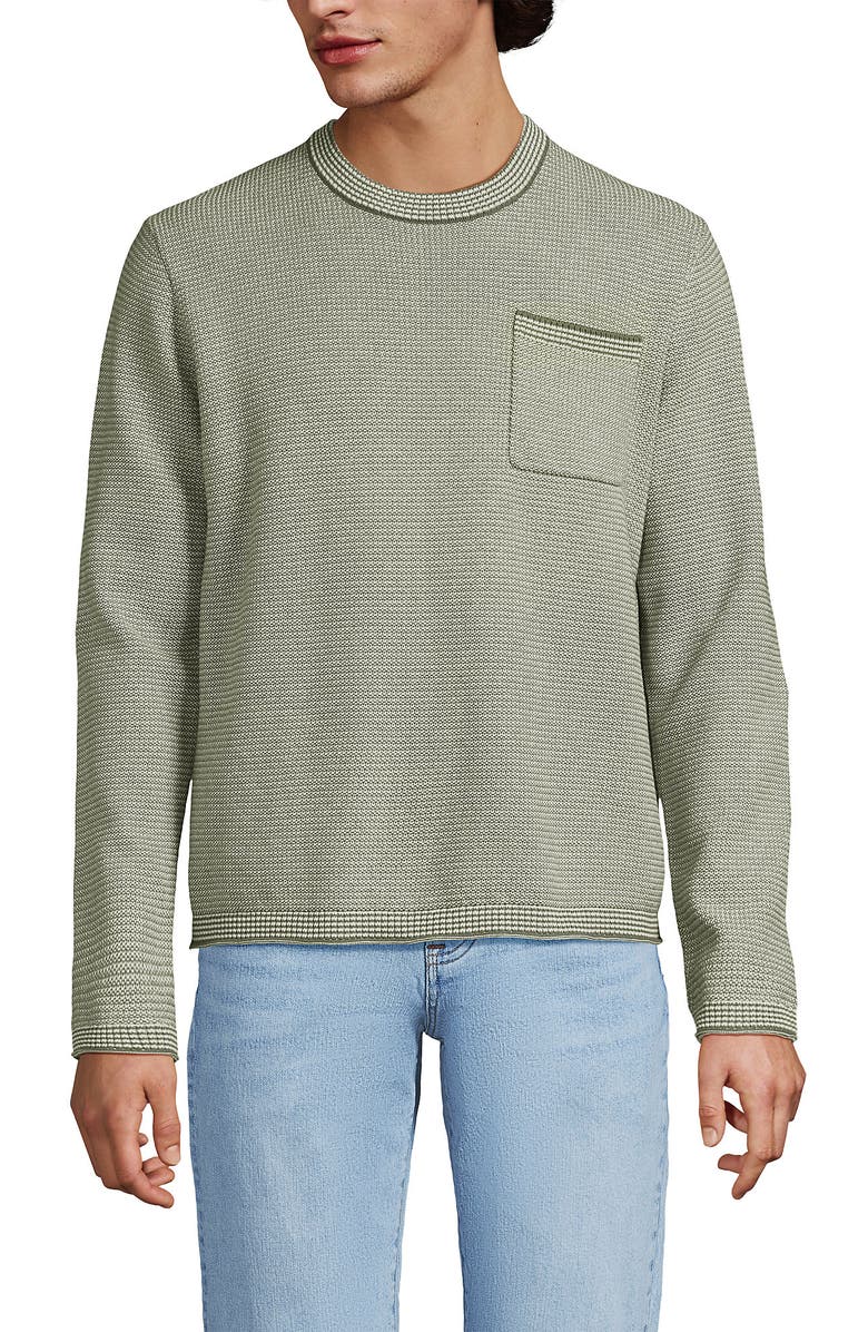 Lands' End Long Sleeve Textured Cotton Crewneck Sweater, Alternate, color, 