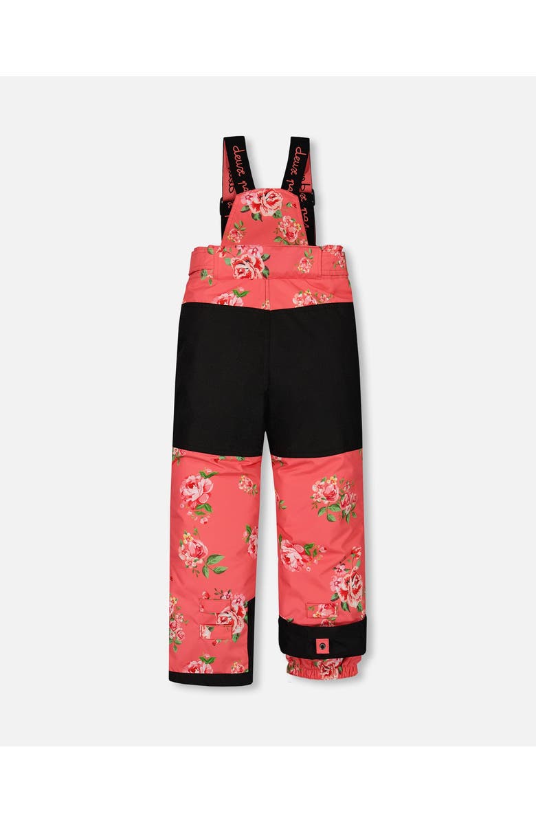 Deux par Deux Girl's Two Piece Snowsuit Black With Print Pant Printed Coral Flowers, Alternate, color, 