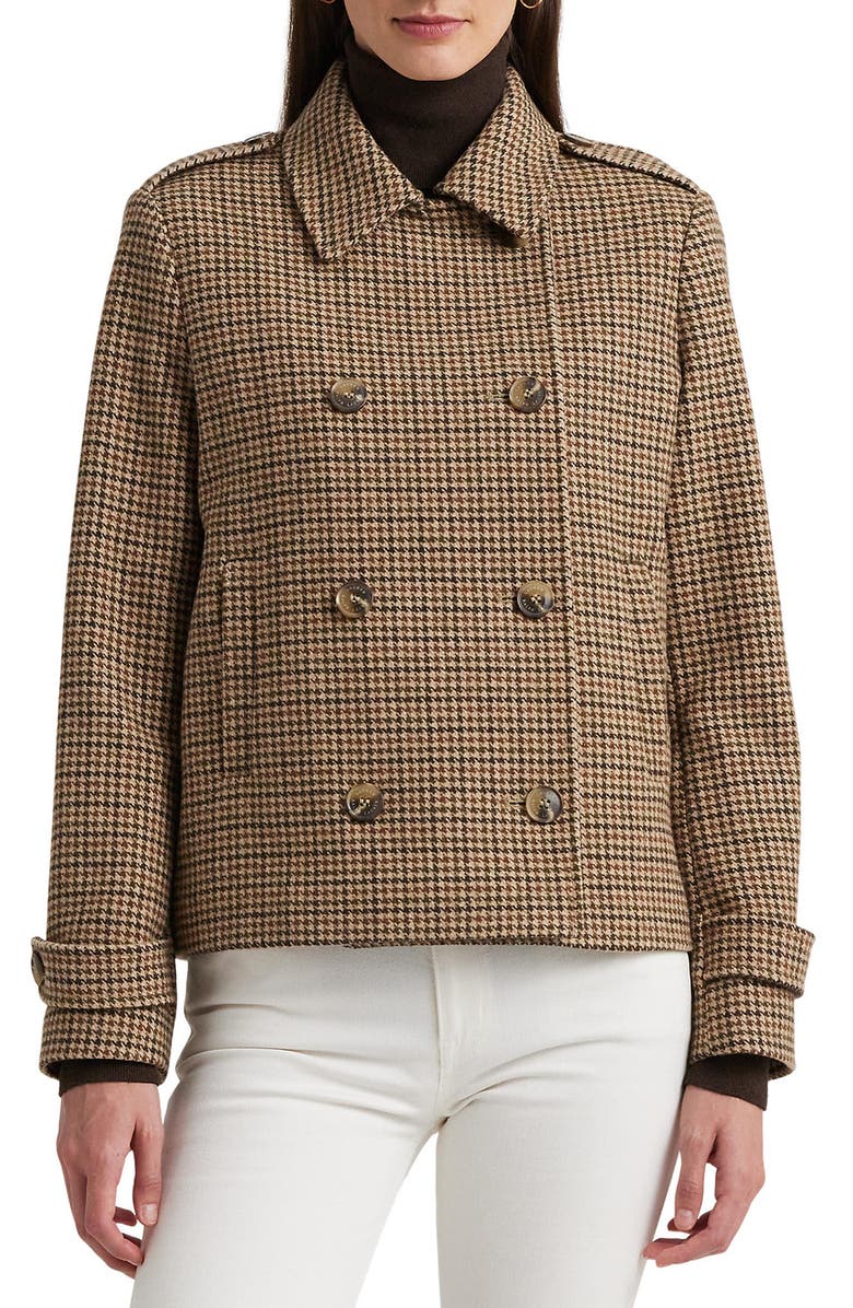 Lauren Ralph Lauren Houndstooth Crop Wool Blend Peacoat, Main, color, 